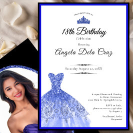 Convites Elegant blue dress 18th birthday debut