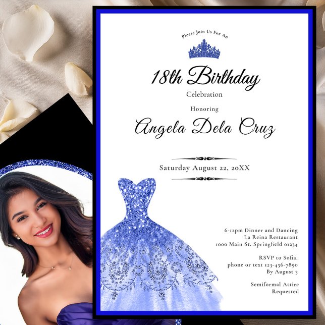 Convites Elegant blue dress 18th birthday debut (Criador carregado)