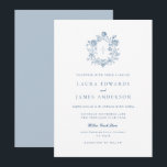 Convites Elegant Blue Floral Crest Striped Back Wedding<br><div class="desc">Elegant Blue Floral Crest Wedding Invitation A timeless and elegant wedding invitation featuring a delicate vintage-style blue floral crest monogram and classic typography. The refined layout is paired with a coordinating blue vertical stripe pattern on the reverse, creating a sophisticated and cohesive design inspired by French countryside and coastal weddings....</div>