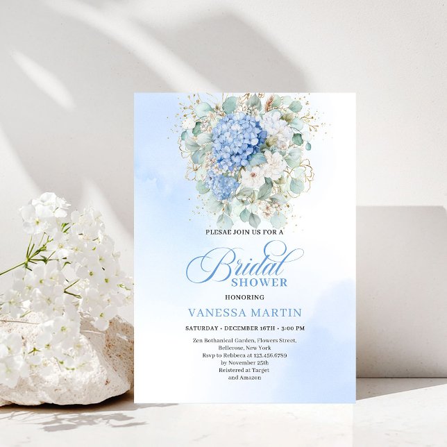 Convites Elegant Blue Floral Eucalyptus Bridal Shower Invit (Elegant Blue Floral Eucalyptus Bridal Shower Invitation)