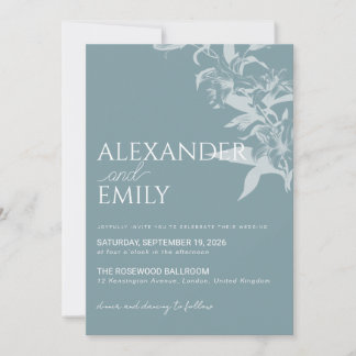 Convites Elegant Blue Floral Wedding Invitation