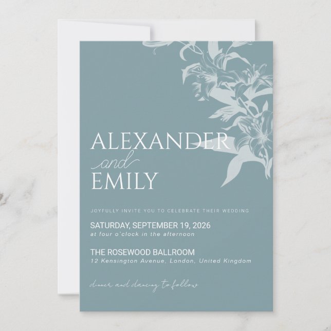 Convites Elegant Blue Floral Wedding Invitation (Frente)