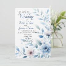 Elegant Blue Floral Wedding Invitation