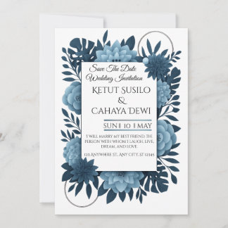 Convites  Elegant Blue Floral Wedding Invitation Template  