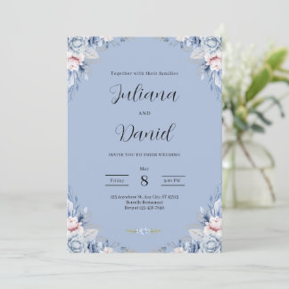 Convites Elegant Blue Floral Wedding Tropical wedding 