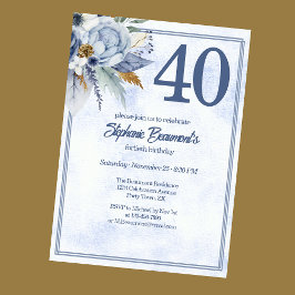 Convites Elegant Blue Florals Women's 40th Birthday Party