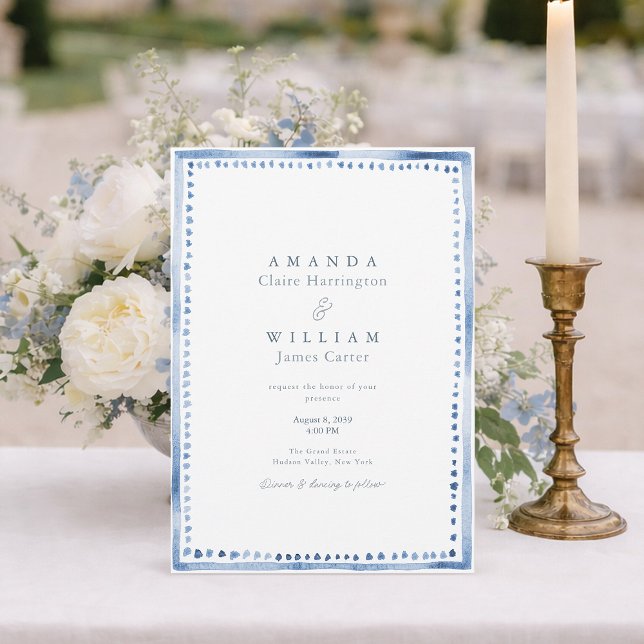 Convites Elegant Blue French Estate Wedding Invitation  (Criador carregado)