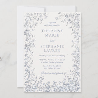 Convites Elegant Blue French Floral Wedding Invitation