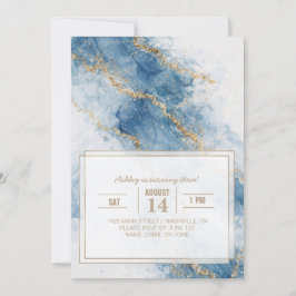 Convites Elegant Blue Gold Glitter Abstract Flow