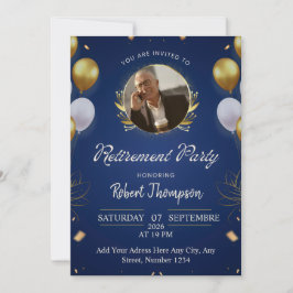 Convites Elegant Blue Gold Retirement Party Invitation