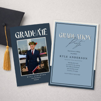 Convites Elegant Blue Graduation Party Photo Invitation