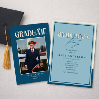 Convites Elegant Blue Graduation Party Photo Invitation