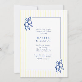 Convites Elegant Blue Hand Drawn Lemon Rehearsal Dinner