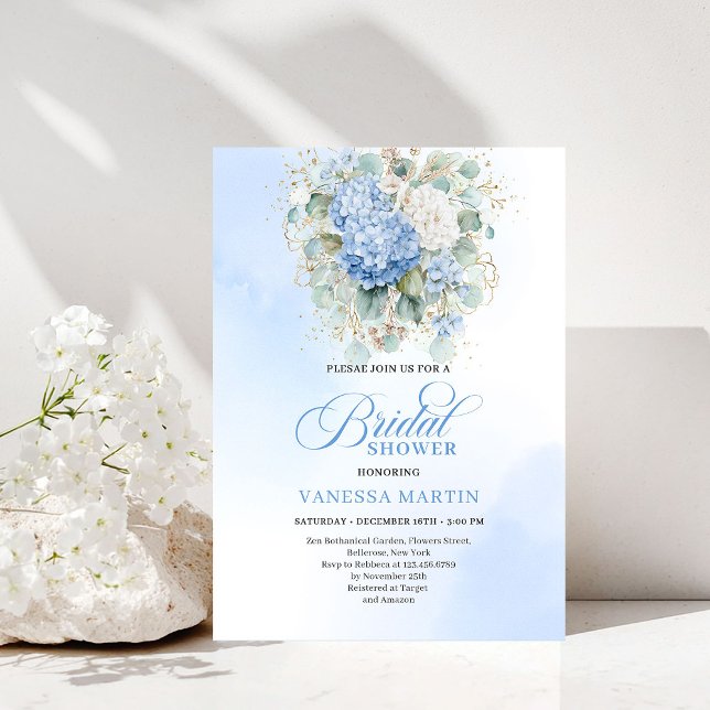 Convites Elegant Blue Hydrangea Bridal Shower Invitation (Elegant Blue Hydrangea Bridal Shower Invitation)
