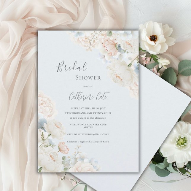Convites Elegant Blue Hydrangea Peonies Bridal Shower  (Criador carregado)