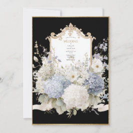 Convites Elegant Blue Hydrangeas Black Vintage Wedding