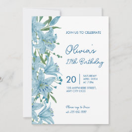 Convites Elegant Blue Lily 27th Birthday Party Invitation