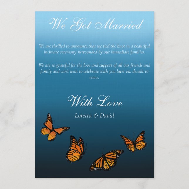 Convites Elegant Blue Ombre Romantic Monarch Butterfly (Frente)