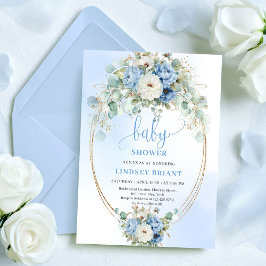 Convites Elegant Blue Peonies Greenery Baby Shower Invite