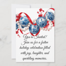 Convites Elegant Blue & Red Holiday Invitation Invitation