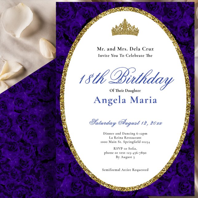 Convites Elegant Blue Roses Floral 18th Birthday Debut (Criador carregado)