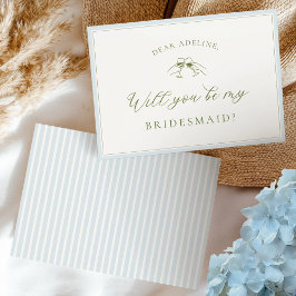 Convites Elegant Blue & Sage Bridesmaid Proposal Card