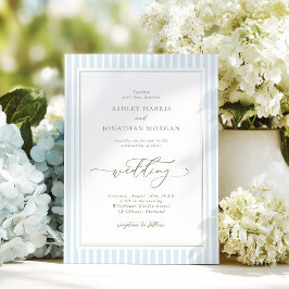 Convites Elegant Blue & Sage Striped Wedding Invitation