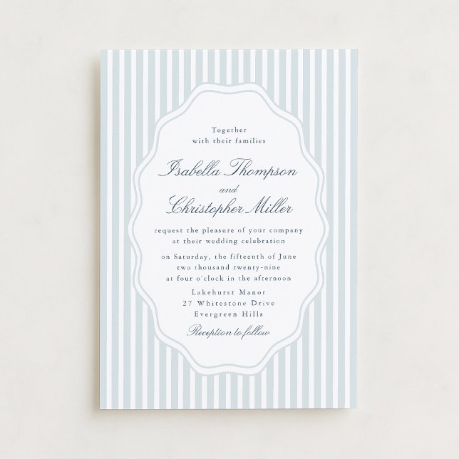 Convites Elegant Blue Stripe Classic Wedding Invitation (Criador carregado)