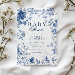 Convites Elegant Blue Toile Chinoiserie Baby Shower<br><div class="desc">Celebrate the upcoming arrival with this Elegant Blue Toile Chinoiserie Baby Shower Invitation, featuring classic blue toile artwork and timeless typography. The delicate chinoiserie-inspired pattern adds a sophisticated and charming touch, perfect for a traditional yet stylish baby shower. Ideal for welcoming a baby boy or creating a beautiful blue-themed celebration....</div>