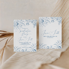 Convites Elegant Blue Toile Floral Graduation Invite