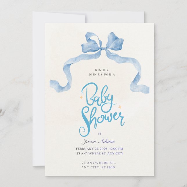 Convites Elegant Blue Watercolor Baby Shower Invitation (Frente)