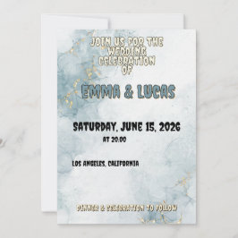 Convites Elegant Blue Watercolor & Gold Wedding Invitation
