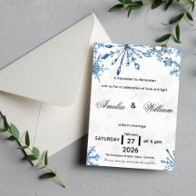 Elegant Blue Watercolor Snowflake Wedding Invite