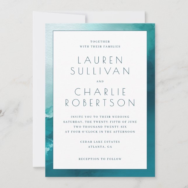 Convites Elegant Blue Watercolor Wedding Invitation (Frente)