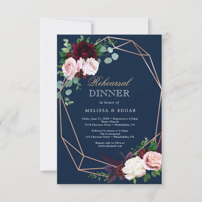 Convites elegant blue wedding dinner invitation (Frente)
