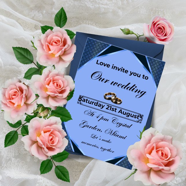 Convites Elegant Blue Wedding Invitation (Criador carregado)