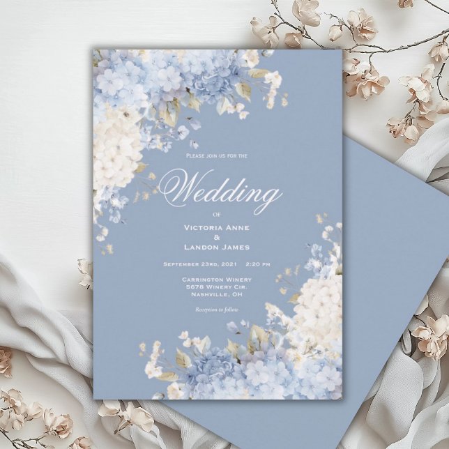 Convites Elegant Blue White Hydrangeas Wedding Invitation (Criador carregado)