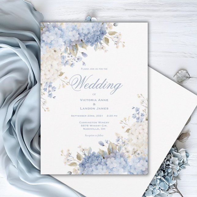 Convites Elegant Blue White Hydrangeas Wedding Invitation (Criador carregado)