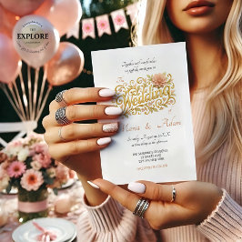 Convites Elegant Blush Dahlias Golden Script Wedding