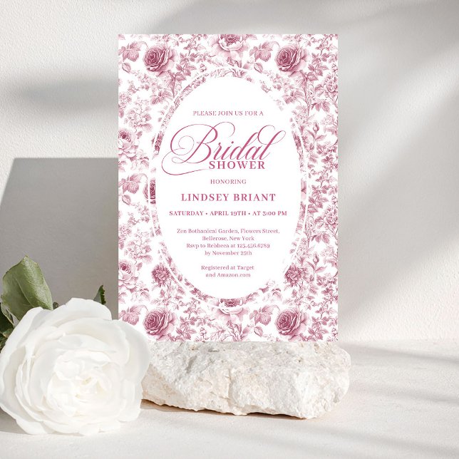 Convites Elegant Blush Dusty Rose Toile Bridal Shower Invit (Elegant Blush Dusty Rose Toile Bridal Shower Invite)