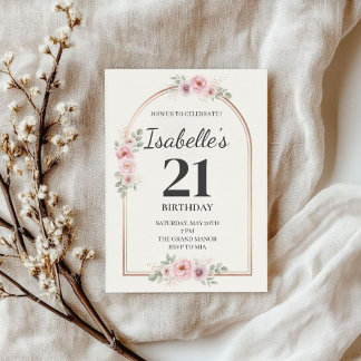Convites Elegant Blush Floral Arch 21st Birthday Invitation