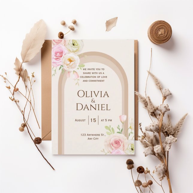 Convites Elegant Blush Floral Arch Wedding Invitation (Criador carregado)