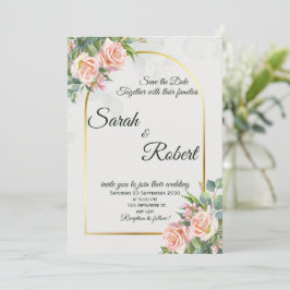 Convites Elegant Blush Floral Gold Arch Wedding Invitation