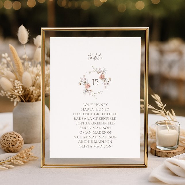 Convites Elegant Blush Floral Monogram Table Seating Card (Criador carregado)