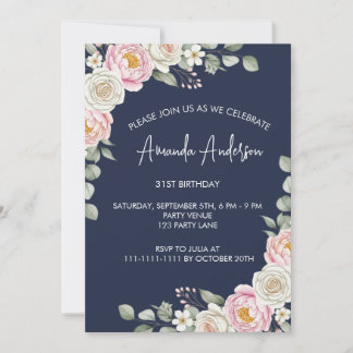Convites Elegant Blush Floral Watercolor Birthday 