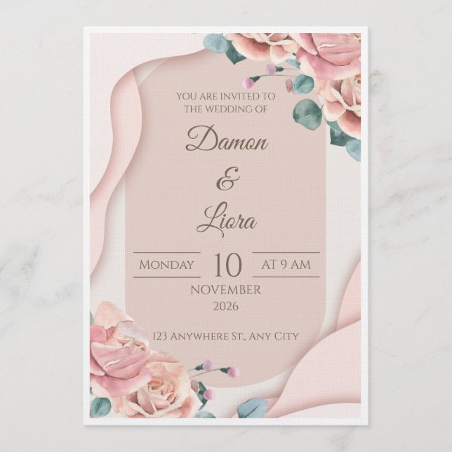 Convites Elegant Blush Floral Wedding Invitation Template (Frente)
