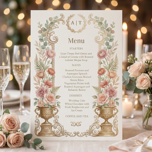 Convites Elegant Blush Floral Wedding Menu (Elegant Blush Floral Wedding menu #vintagefantasymagicalwhimsicaldreamy #elegantpaintedwater)