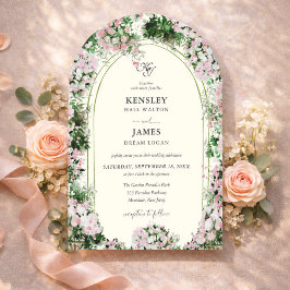 Convites Elegant Blush Garden with Photo Wedding 