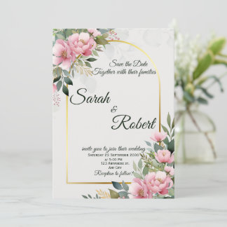Convites Elegant Blush Peony Floral Save The Date Card