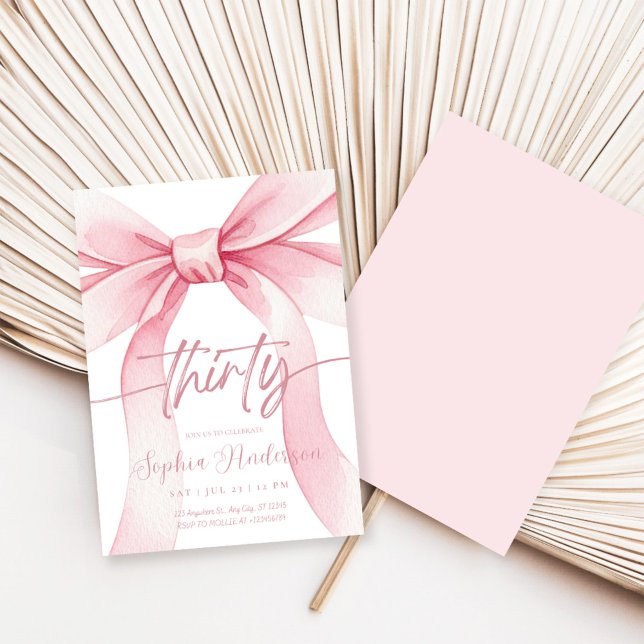 Convites Elegant Blush Pink Bow 30th Birthday (Criador carregado)